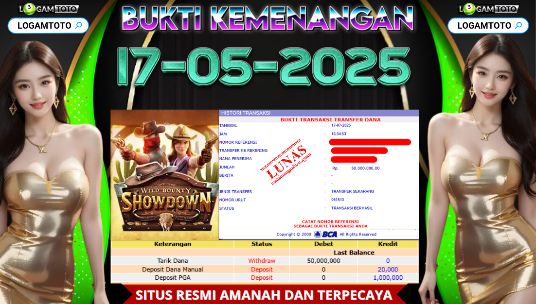 SELAMAT KEPADA MEMBER SETIA LOGAMTOTO BERHASIL JACKPOT DI PERMAINAN SLOT WILD BOUNTY SHOWDOWN